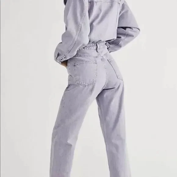 Free People AGOLDE Reyna Jumpsuit Coveralls 1 Pc Lilac Ashberry Denim - Picture 2 of 7